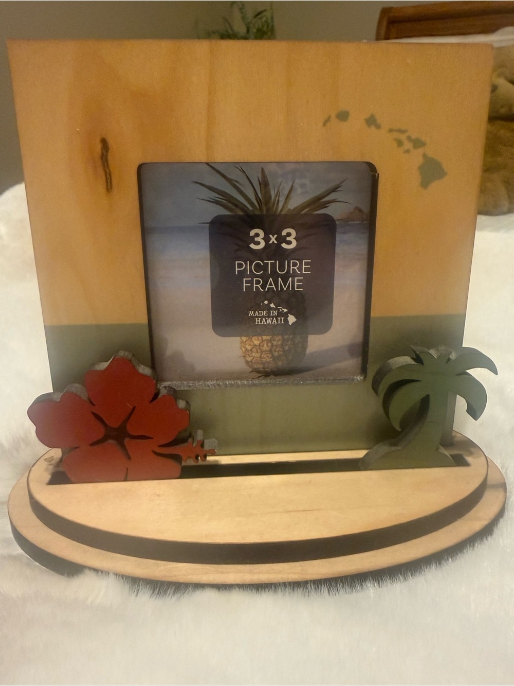 Tropical Wooden 3x3 Picture Frame with Red Hibiscus and Green Palm